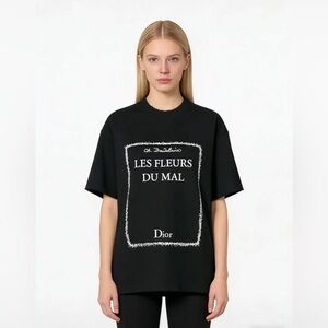 Dior Black Tee with White 'Les Fleurs Du Mal' Design